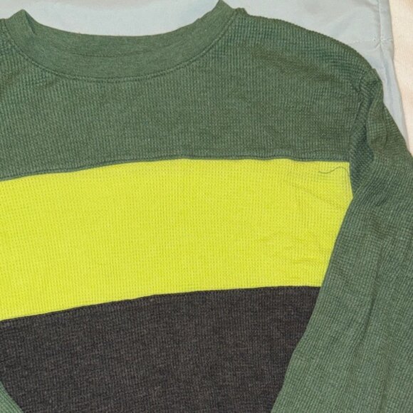 Kids Long Sleeve Shirt with Green, Yellow, and Gray Stripes - Picture 3 of 4